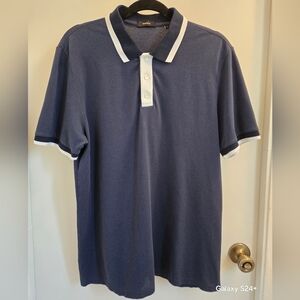 Theory Men's Navy Polo Shirt with White Trim, Size Large